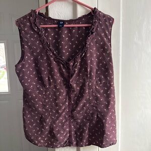 GAP Women's Plum Floral Ruffle Blouse